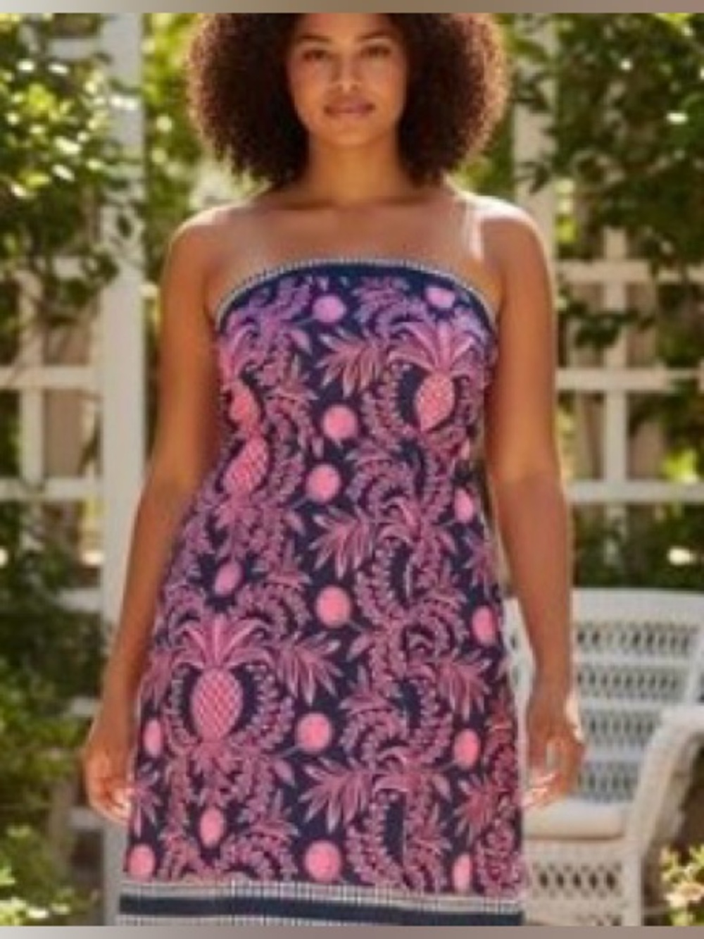 Lily Pulitzer Strapless Navy & Pink Pineapple-Print Sundress. Size 4